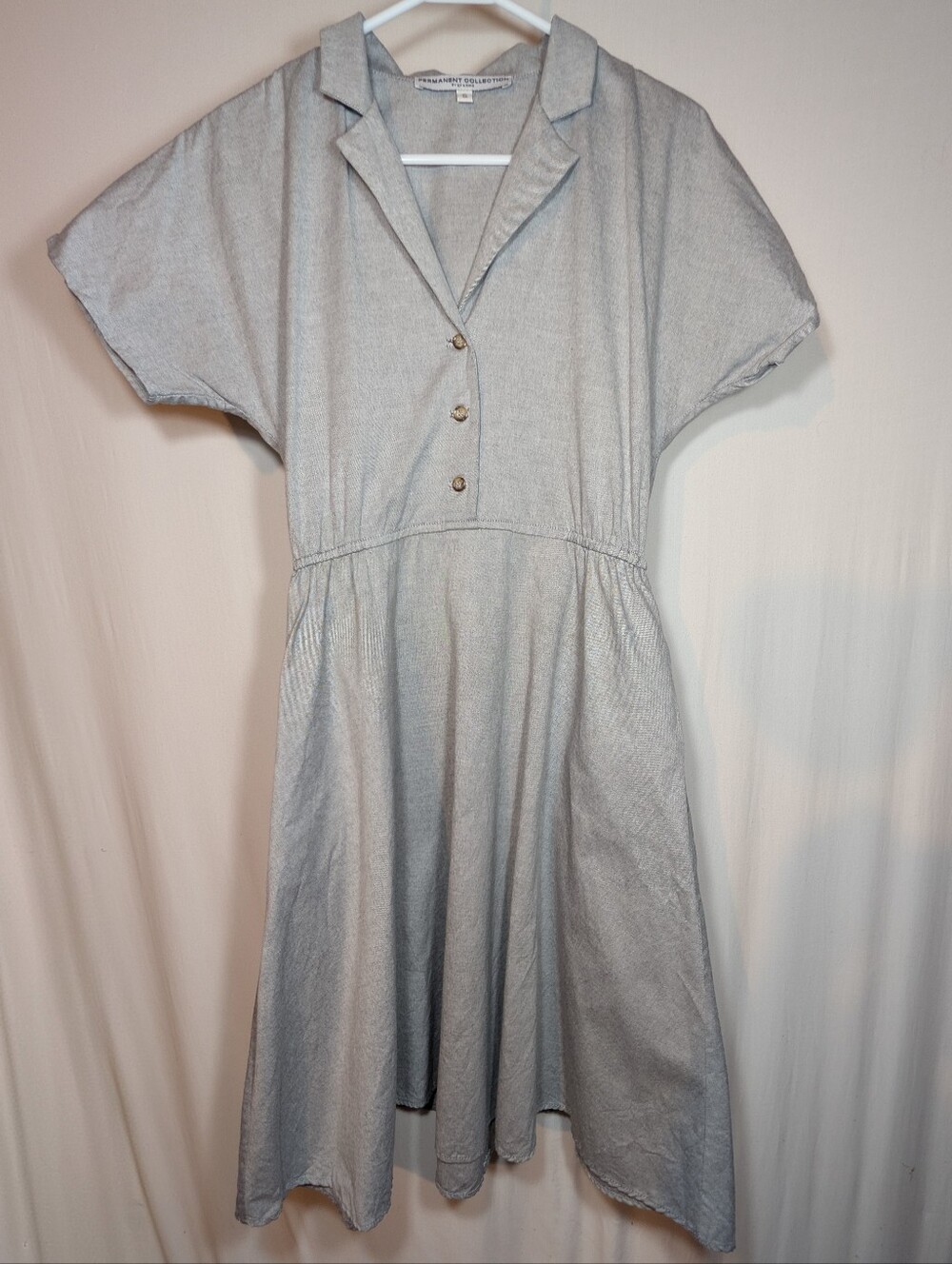 Of a Kind Shirtwaist Shirt Dress Short Sleeve Collared 100% Cotton S Small Grey